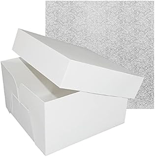 Culpitt 8 Inch Square Silver Cake Drum Board & White Cake Box Combo