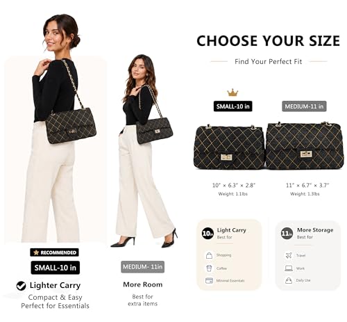 Image of M-ioi-M Quilted Denim Crossbody Bags for Women, Chain Strap Shoulder Bags, Medium Double Flap Purse, Gold Hardware Jean Purse