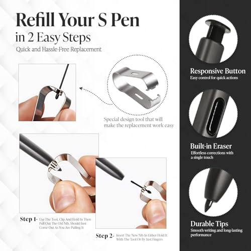 Image of AutoStory Replacement Stylus Pen /S Pen Compatible with Samsung Galaxy S24 Ultra Without Bluetooth with 5 Extra Tips /Nibs and tweezer (Black)