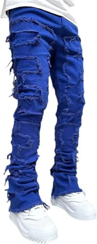 Men's Black Stacked Jeans Ripped Jeans Y2K Patch Distressed Destroyed Denim Trousers Streetwear Stacked Pants2