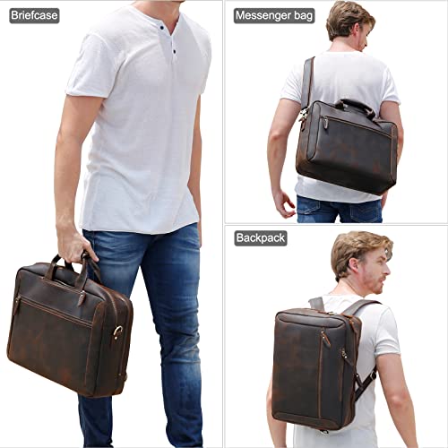 Tiding Leather Convertible Briefcase Backpack 15.6" Laptop Case Multi-Functional Business Shoulder Messenger Bag For Men(Updated Version) #TOP5