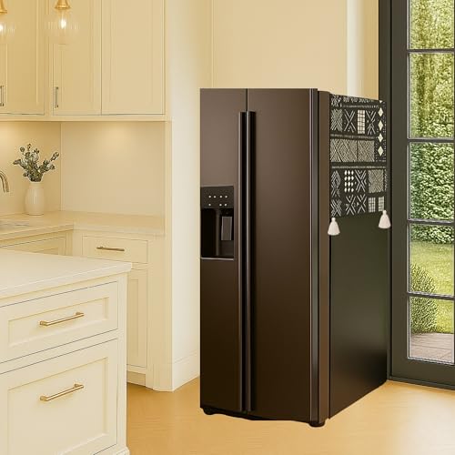 Image of WWW.THROWPILLOW.IN Fridge Top Cover for Side by Side Door >400L | Dustproof Refrigerator Cover Mat | Fits Godrej LG Haier Samsung Models | Mud Cloth Print | Side by Side Fridge Cover Top