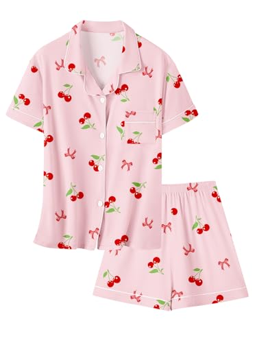 Umeyda Girls & Women Pajamas Set Soft Short Sleeve Sleepwear Button-Down Pjs Set Family Pajamas Nightwear Loungewear
