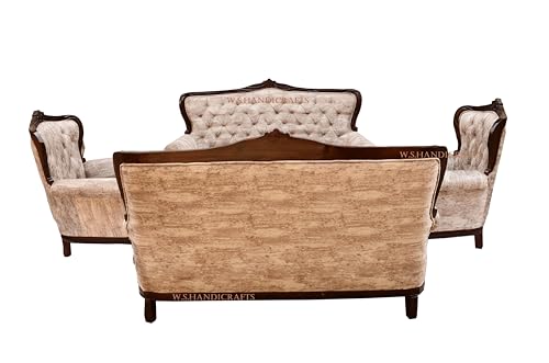Image of Wooden 8 Seater Sofa Set with Coffee Table | 3+3+1+1 Solid Wood Sofa Set with Cushioning | Traditional Design Furniture for Living Room, Home, Office
