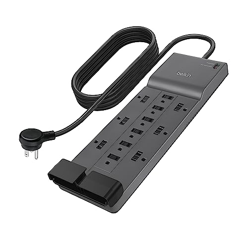 Belkin 12-Outlet Surge Protector Power Strip w/ 12 AC Outlets & 8ft Flat Plug, UL-listed Heavy-Duty Extension Cord for Home, Office, Travel, Computer, Laptop, Charger – 3,940 Joules of Protection