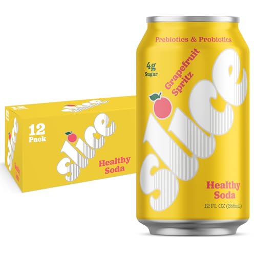Image of Slice Healthy Soda, Grapefruit Spritz, Prebiotic & Probiotic Soda Pop, 5g Fiber, 35 calories, 12 fl oz 12 Pack