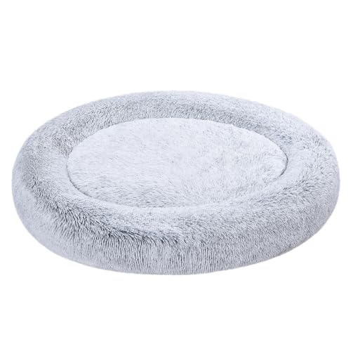Image of Amazon Basics Washable Donut Pet Bolster Faux Fur Bed with Removable Cover, Anti-Slip Bottom for Dog, Grey, 45 inch x 45 inch