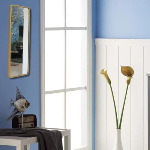 Image of Quality Glass Modern Elegance Rectangular Wall-Mounted Mirror - Metal Framed for Bathroom, Living Room - Home Decor - 18 x 48 Inches Golden MF 101