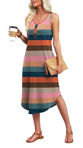 Image of WIHOLL Summer Dresses for Women 2026 Button Front Sleeveless Casual Midi Dress Beach Vacation Sundresses with Pockets
