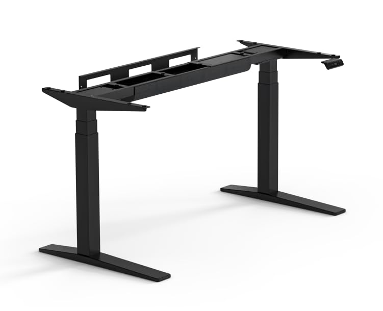 Image of FLEXISPOT E7 Pro Heavy-Duty Standing Desk | Dual Motor, 3 Stage | 5Y Warranty | 160 KG | Free Cable Management Tray | Electric Height Adjustable Table (Black, 150x75CM) (Black Frame, 110-190x63-128CM)