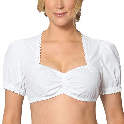 M_Eshop Women's Traditional Bavarian Oktoberfest Blouse German Dirndl Blouse (L, Short Sleeve White)