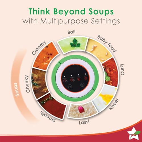 Wonderchef Automatic Soup Maker | 1.0 Litre | 800 Watts Heater | SS Blades & Bowl (Jug) | Soup in just 20 mins | 2 Years Warranty | White, Green & steel