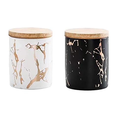 KINGBOO Set of 2 Ceramic Storage Jars with Lids,Tea Coffee and Sugar Storage Canister Airtight Kitchen Food Containers black and white Cover