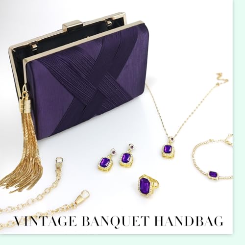 Image of 5 Pcs Clutch Purses for Women Jewelry Set Handbag with Necklace Earrings Ring Bracelet Vintage Banquet Handbag with Detachable Chain for Wedding Party Gift Supplies