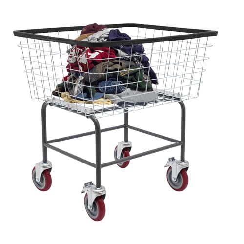 Steel Wire Laundry Cart Wire Laundry Basket with Wheels Commercial Laundry Basket Cart 20 * 8 * 15.7in Rolling Wire Laundry Cart, 4inch Casters, Free Standing, for Laundry