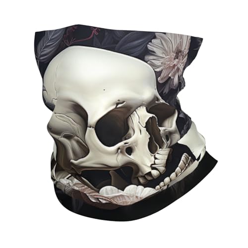 Neck Gaiter Face Mask UV Protector Scarf Breathable Windproof Face Cover Black and White Flowers and Skull Balaclava Summer Cooling Gator Cover Seamless Bandana Head Wrap for Men Women