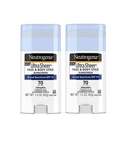 Neutrogena Ultra Sheer Non-Greasy Sunscreen Stick for Face & Body, Broad Spectrum SPF 70, 1.5 oz - Pack of 2