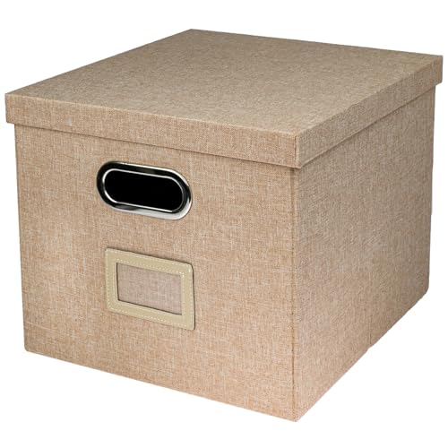 HMF Boîte de rangement avec couvercle pour dossiers suspendus DIN A4 | boite dossier suspendu | convient pour Kallax | 33 x 37,5 x 28 cm | Beige