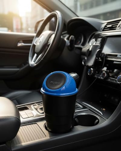 Image of JIVANI BROTHER Car Trash Bin with Push Lid and Detachable Hook - Clamshell Garbage Container for Car Door, Armrest Box, Seat Back Pocket or Desk (Pack of 1) (Mini Trash)