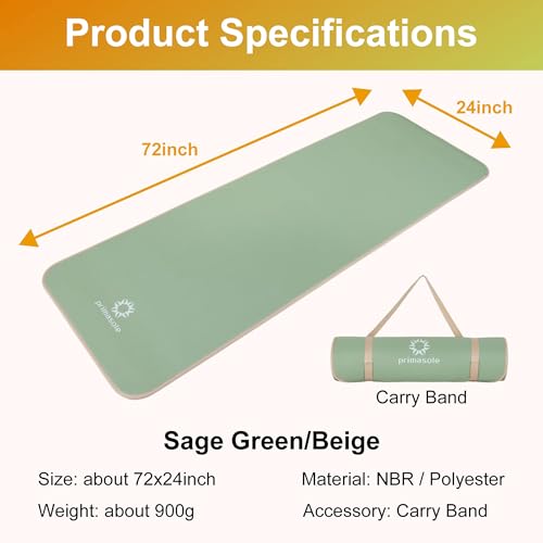 Image of Primasole Thick Yoga Mat, 1 /2-Inch Extra Thick NBR Mat with Enhanced Stability - Textured Design, Lightweight Mat with Carrying Strap & Case for Yoga, Pilates, Gym & Home Use (Multiple Colors)