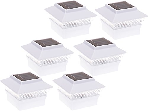 GreenLighting 6 Pack Standard #2 Solar Powered 4 x 4 LED Fence Post Cap Lights for PVC Posts 0 (White)