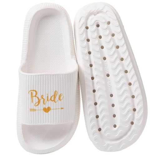 Women's Bride Slippers - White I DO Bride Slide Sandals for Bachelorette Party & Bridal Shower