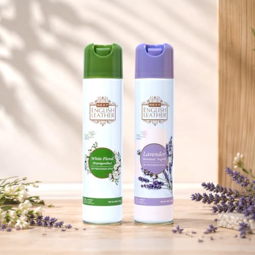 Image of Next Care English Leather Lavender & White Floral Air Freshener Spray for Home, Car & Office - 220 ml Each (Pack of 2) | Room Freshener with Floral Fragrances | Odor Reducing Spray