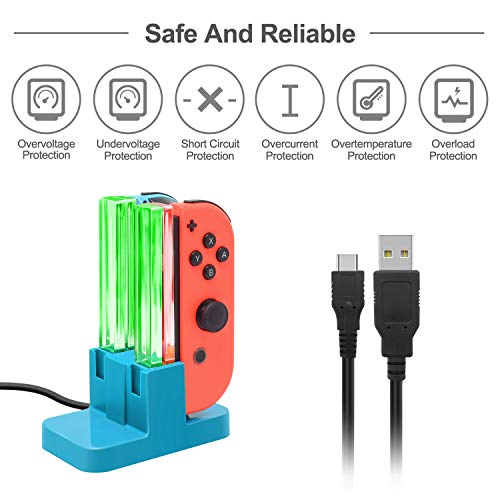 Image of FASTSNAIL Switch Controller Charger for Nintendo Switch for JoyCons - Blue | 4-in-1 Switch Controllers Charging Dock Station, Fast Charger Stand for Joycon 1 Accessories, LED Indicator, Charging Cable