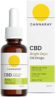 Cannaray CBD Oil Drops  Bright Days, 1500mg, Zesty Citrus | Strong High Strength 5% CBD | Vegan, THC-Free & GMO-Free (30ml)