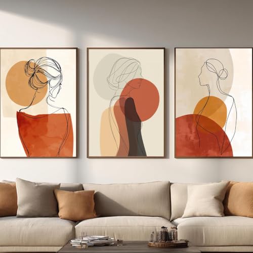 Tableau décoration murale haut de gamme affiche géométrique femme 3 pièces