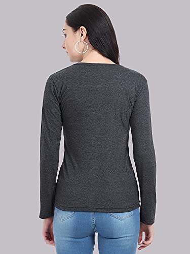 Image of FLEXIMAA Women's Cotton Plain V Neck Full Sleeve T-Shirt