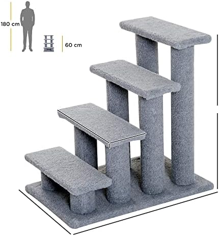 PawHut Dog Steps for Bed 4 Step Pet Stairs for Sofa Dog Cat Climb Ladder 63x43x60 cm Grey