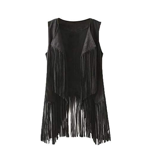WUAI-Women Tassels Fringe Sleeveless Vest Faux Suede Vest Open Front Cardigan Waistcoat Jacket (Black,X-Large WUAI-Women Tassels Fringe Sleeveless Vest Faux Suede Vest Open Front Cardigan Waistcoat Jacket (Black,X-Large