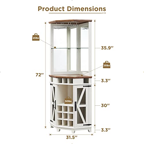 OKD-Corner-Bar-Storage-Cabinet-72-Tall-Farmhouse-Wine-Bar-Cabinet-wBarn-Door-Adjustable-Shelf-Home-Bar-Cabinet-wLED-Light-Glass-Rack-for-Dining-Room-Living-Room-Kitchen-Antique-White OKD Corner Bar Storage Cabinet 72 Tall Farmhouse Wine Bar Cabinet wBarn Door Adjustable Shelf Home Bar Cabinet wLED Light Glass Rack for Dining Room Living Room Kitchen Antique White