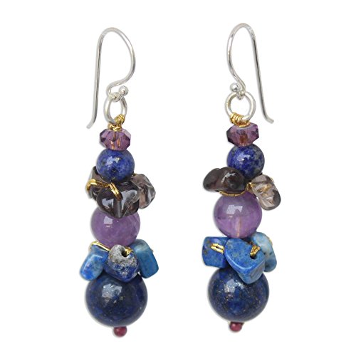 NOVICA Multi-Gemstone Lapis Lazuli and Amethyst Beaded Dangle Earrings, Thai Harmony'