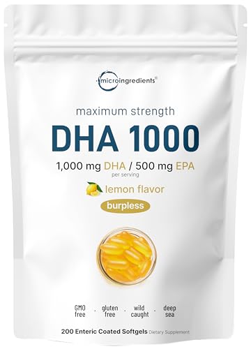 Omega 3 Fish Oil DHA Supplements 1000mg with EPA 500mg 200 Softgels Lemon Flavored Burpless (Enteric Coated) | Deep Sea Fresh Fish Wild Caught from Norwegian Waters | Mercury Free