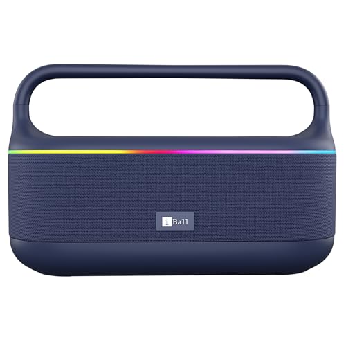 Image of iBall Dhun 180 Portable Bluetooth Speaker, 50W RMS, 5Hrs Playback, Dual Drivers, Dual EQ, Metal Handle, Powerful BASS, TWS Support, RGB Lights, Fabric Finish, Type-C, Call Function (Blue)