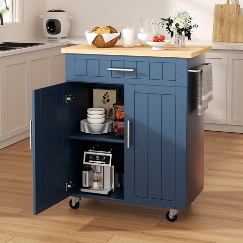 Shintenchi Kitchen Island cart with Storage, Portable Bar Cabinet on Wheels, Rolling Microwave Cart...