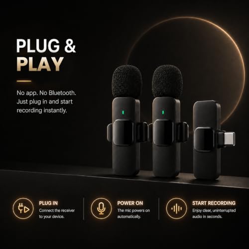 Image of AILKIN K9 Wireless Lavalier Microphone for Type-C, Dual Mic Mini Clip-On Mic, Plug & Play Wireless Microphone for YouTube, Vlogging, Interview, Live Streaming & Online Classes