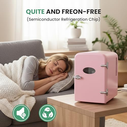 Image of Simple Deluxe 6L /9 Can Mini Fridge with Viewing Window, Portable Cooler & Warmer Cosmetic Fridge, Suitable for Skincare Products, Beverages, and Food, Pink