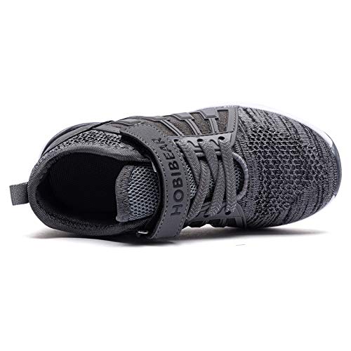 Tênis infantil de malha respirável Hobibear de malha leve atlético, 1/Grey, 3 Little Kid
