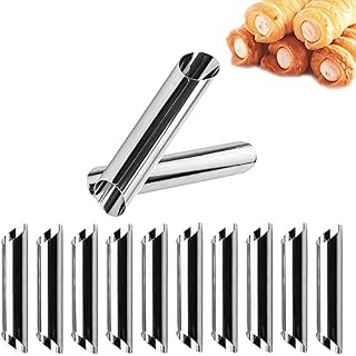YXHZVON Cannoli Tube, 12 Pcs Screw Croissant Mold with Cleaning Tube Brush, Stainless Steel Cream Roll Mold for Baking Ice Cream Roll Cake Pastry, Non-Stick