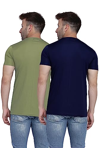 Image of TQH Men Dri Fit Polyester Half Sleeve Round Neck Multicolor t Shirts - Combo Set of 2