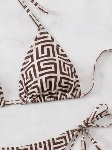 Image of ZAFUL Womens Printed Triangle Bikinis 2 Piece Halter Bikini Sets High Cut Bathing Suit Side Tie Swimsuits