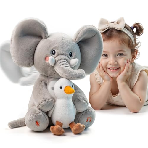 TUMAMA Kids Peluche Animal Qui Danse Et Repete pour Bebe, Interactif Jouet Musical avec Enregistrement, Dansante Parlante Jouets Enfant, Peluches Éléphant...