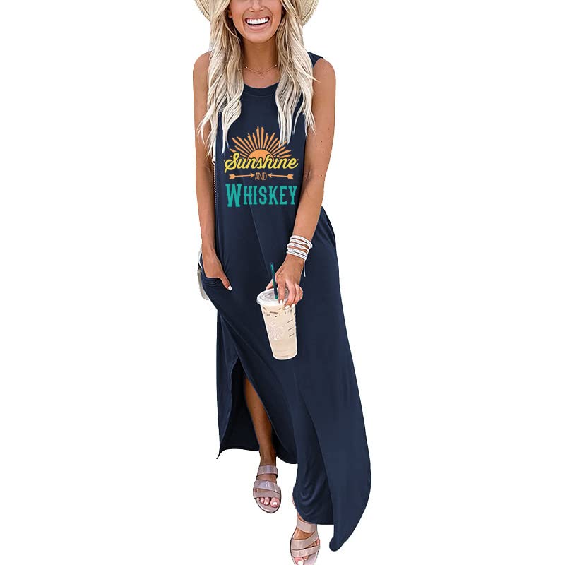 Image of Good Vibes Rainbow Graphic Dress Womens Sleeveless Pocket Maxi Dress Hawaiian Beach Tank Dress