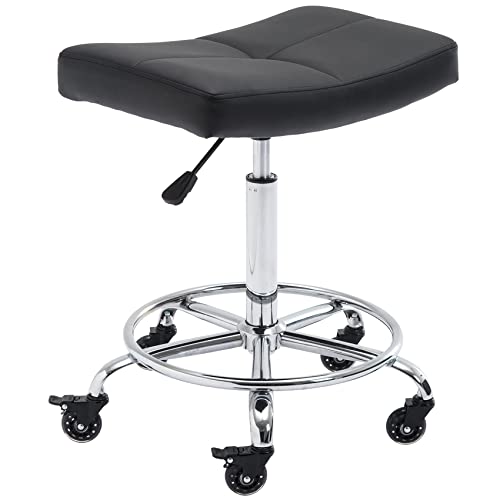 CoVibrant Adjustable Rolling Stool with Extra Wide Seat, Lockable Rubber Wheels & Footrest - Swivel Stool Chair for Kitchen, Lab, Office, Salon, Home (Black, 19''-24'')