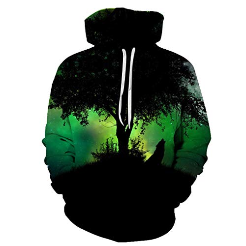 Hombres Camiseta de Manga Larga con Capucha de Impresi�n 3D Casual de Invierno jers�is con Capucha de Deporte Green M