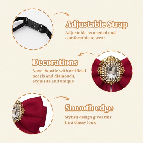 Image of Womens Bow Tie Adjustable Rhinestone Bowtie for Women Ladies Girls Pre-tied Womens Tie for Shirt Suit Uniform