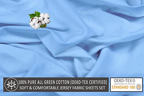 Ruvanti Jersey Knit Sheets Set 100% Cotton 4 Pcs, King Size Sheets Blue, Super Soft, Stretchy, Wrinkle Resistant, All Seasons, Deep Pocket, Bed Sheets Include Flat,Fitted Sheet, 2 Pillowcases #TOP4